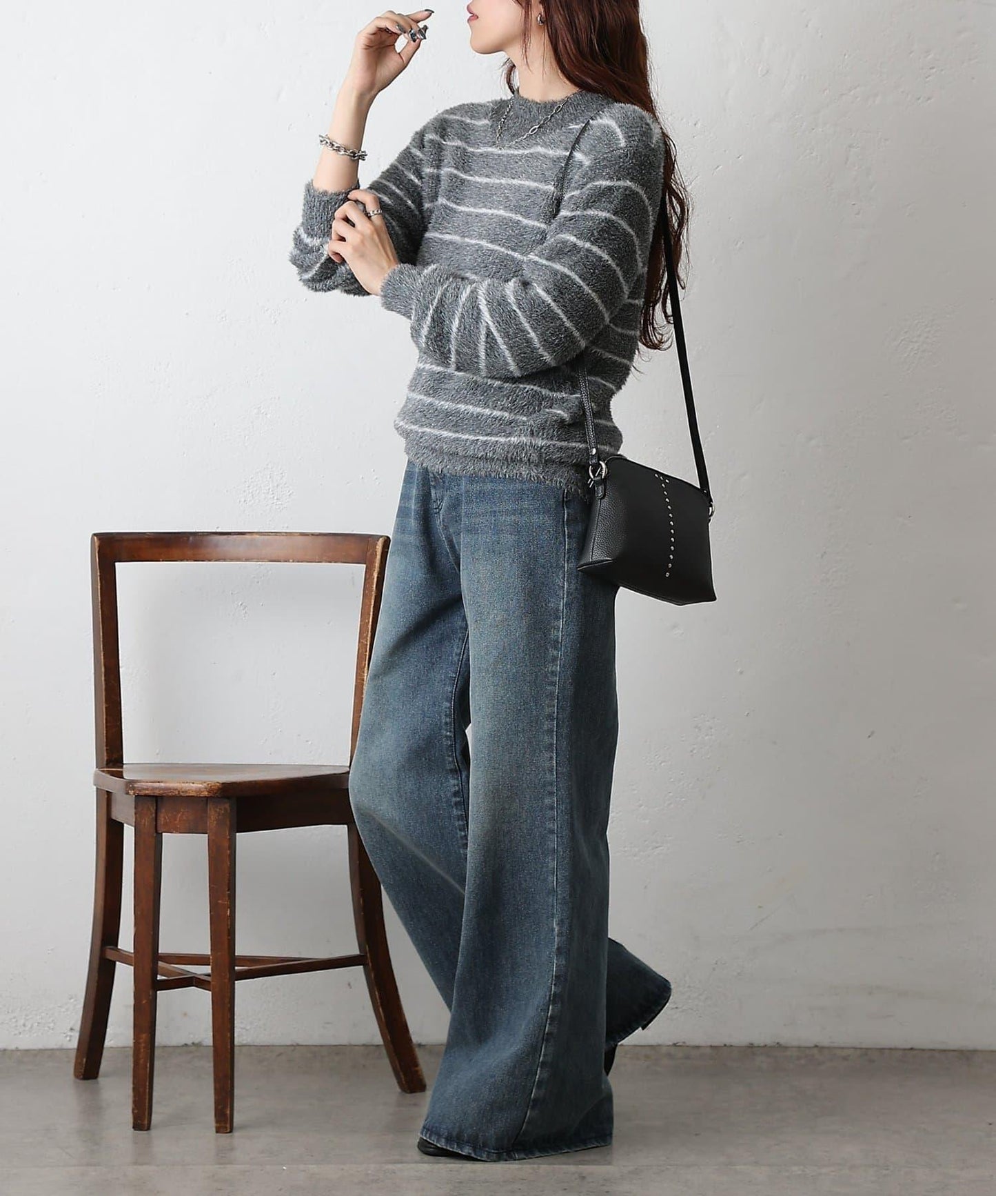 毛圈條紋針織套頭衫