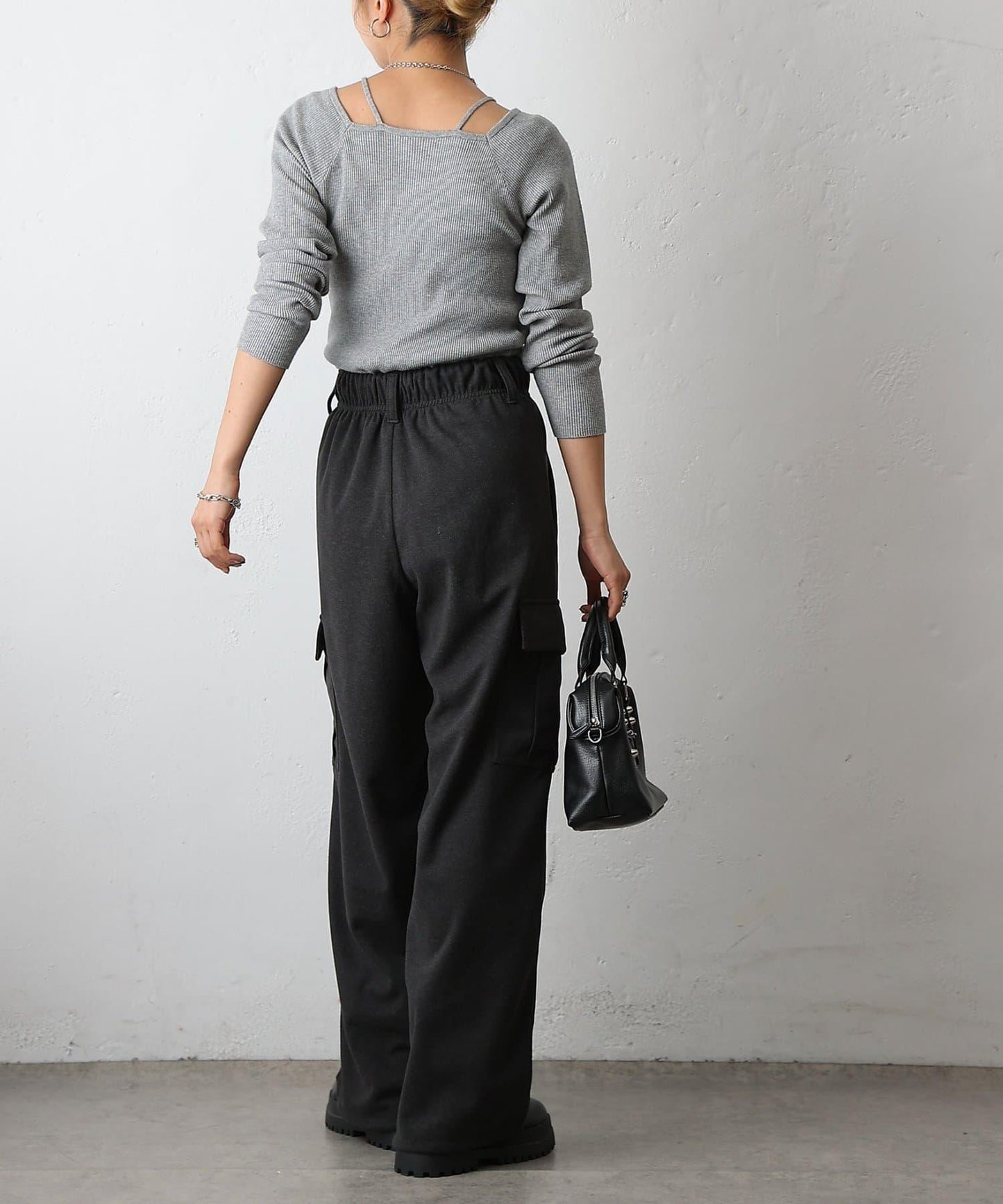 羊毛感針織工裝褲