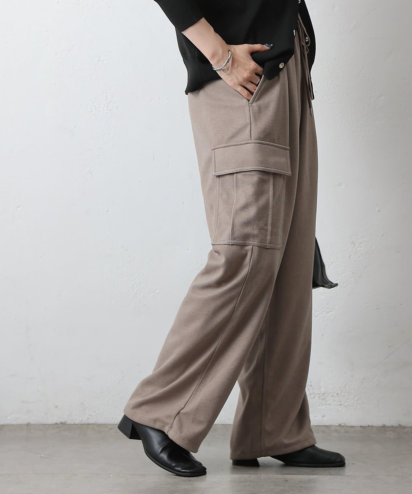 羊毛感針織工裝褲