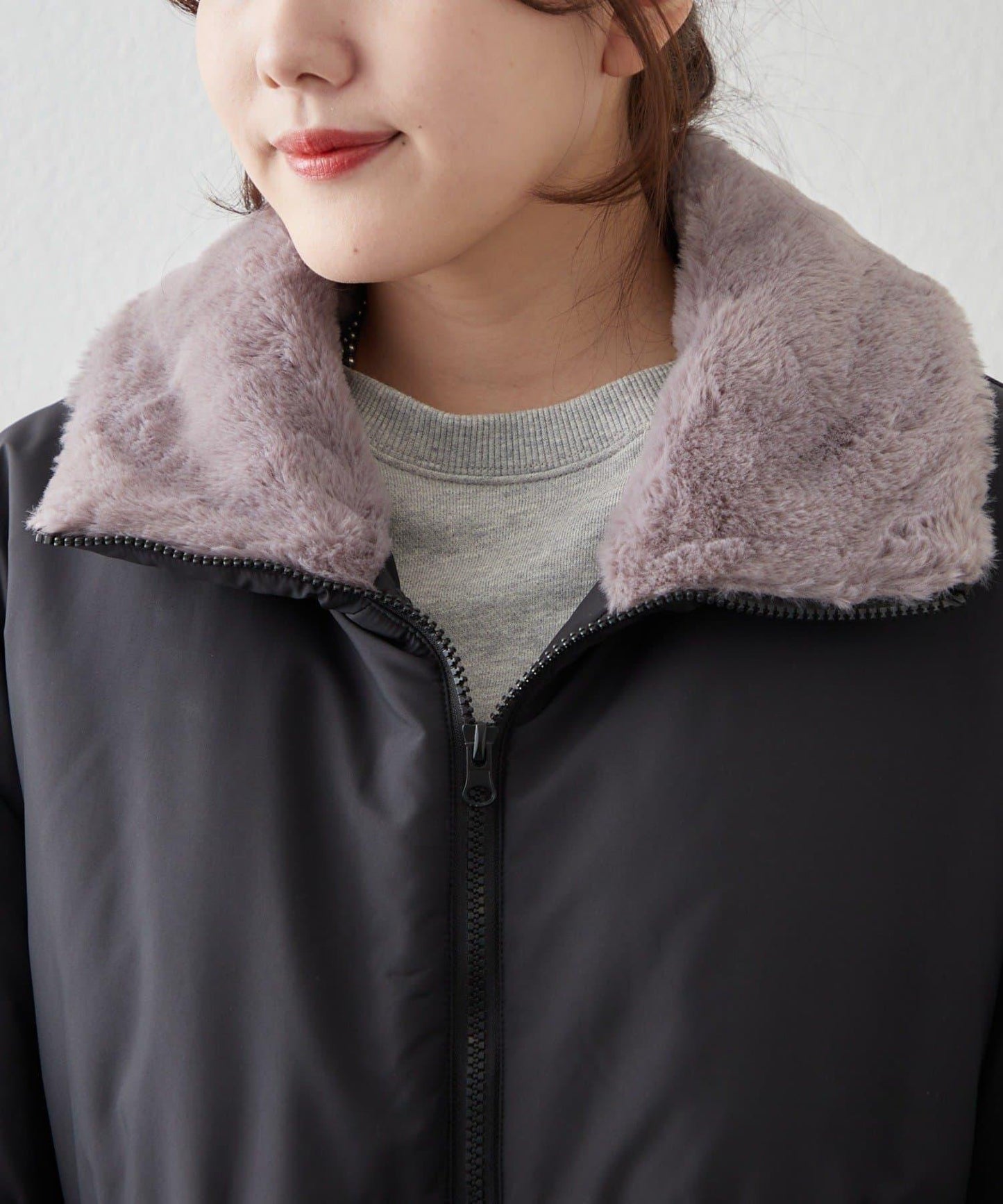 帶毛領抽繩中棉夾克