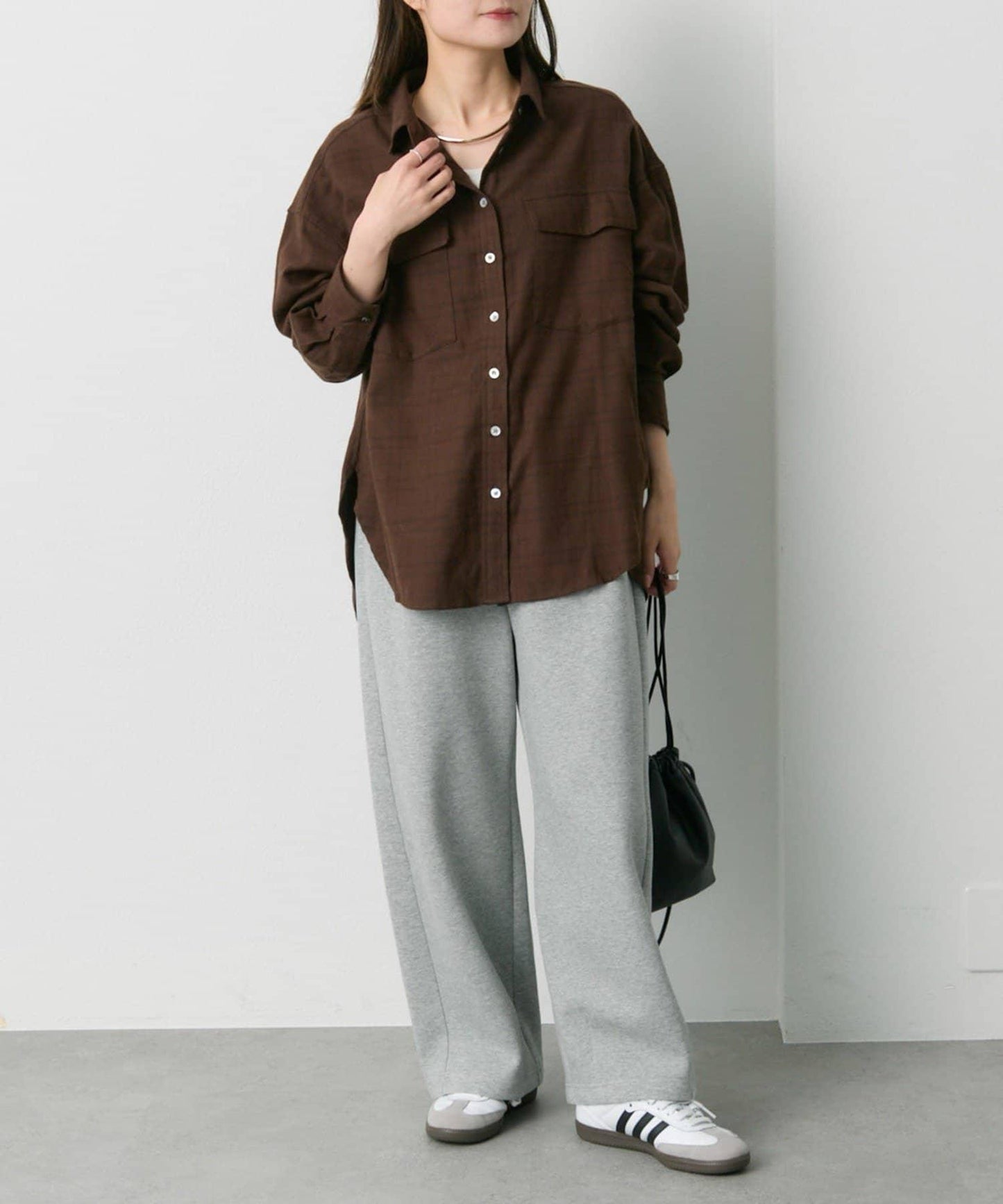 雙口袋磨毛格子襯衫