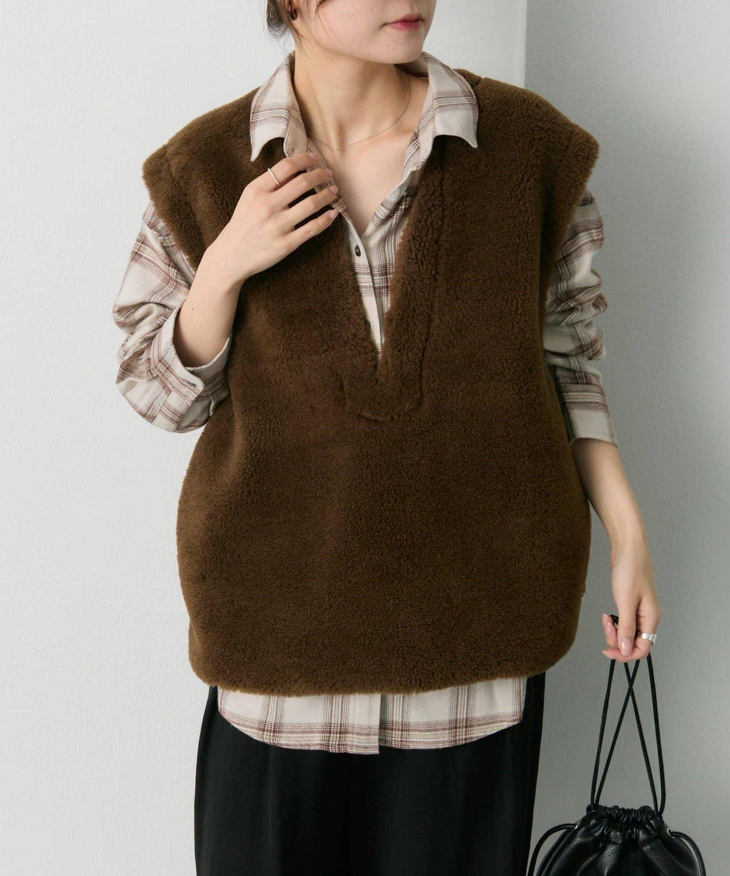 雙口袋磨毛格子襯衫