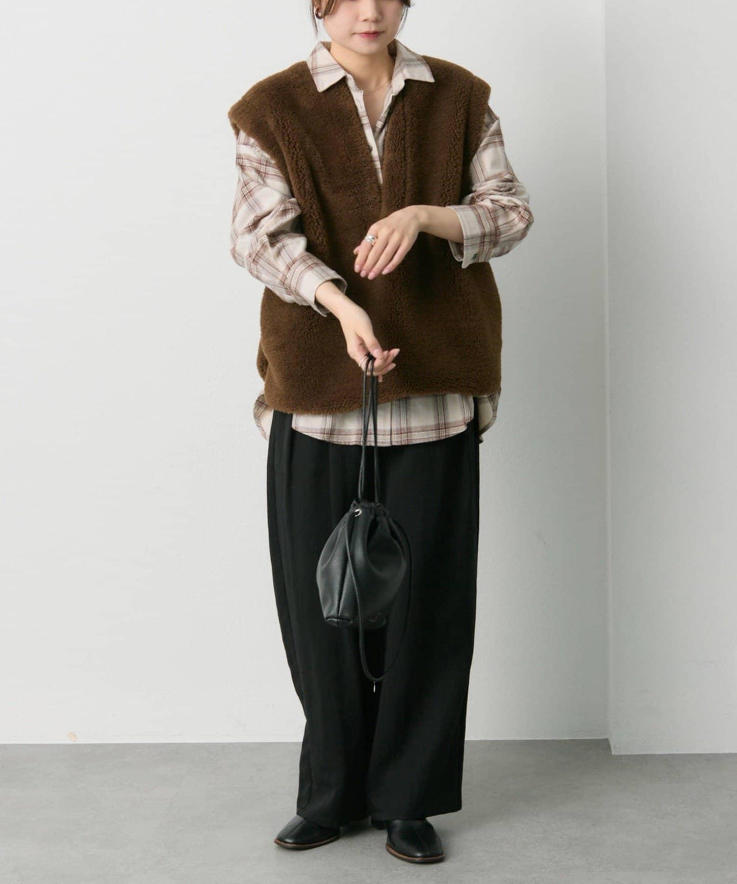 雙口袋磨毛格子襯衫