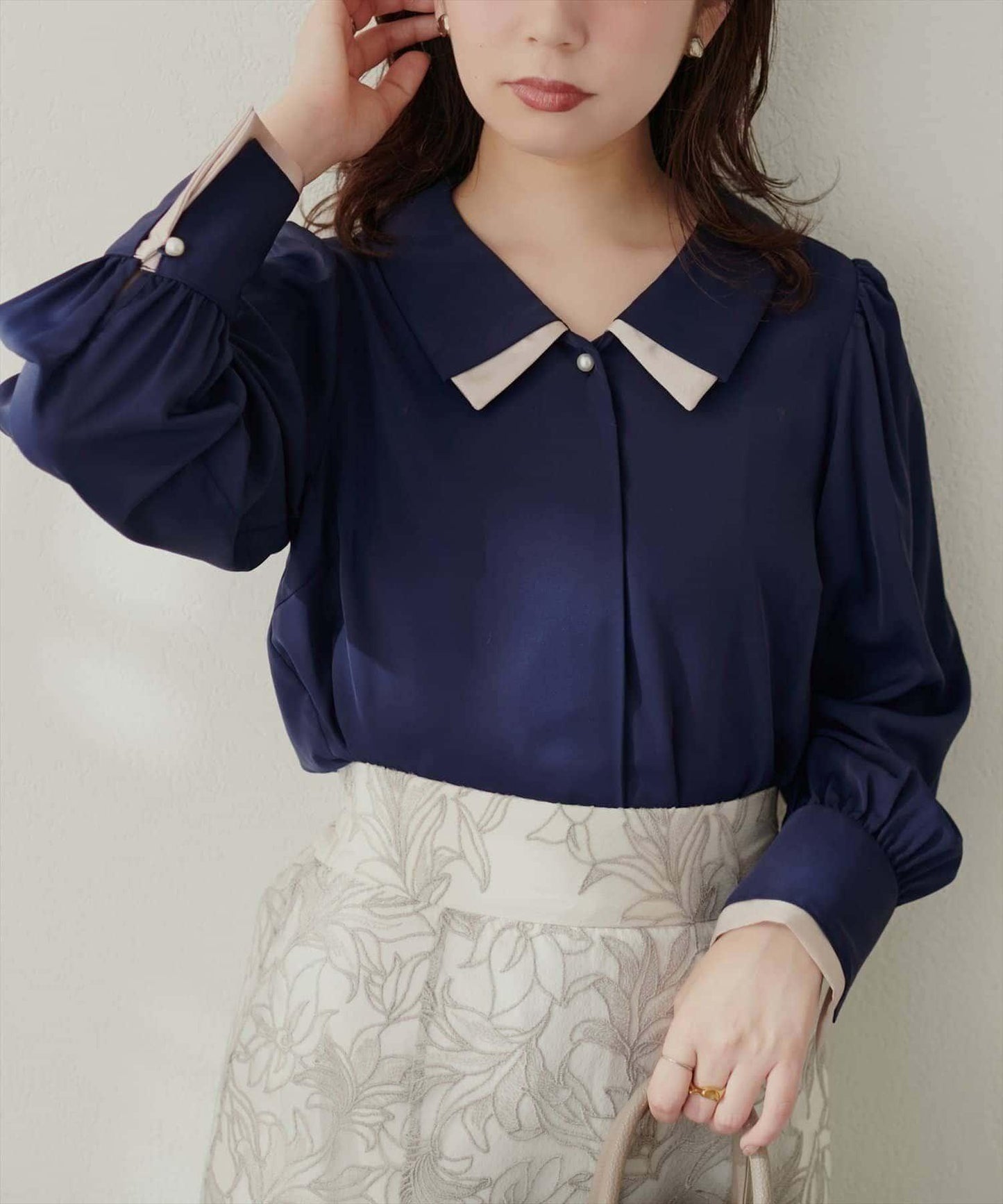 〈osono〉拼色疊領襯衫