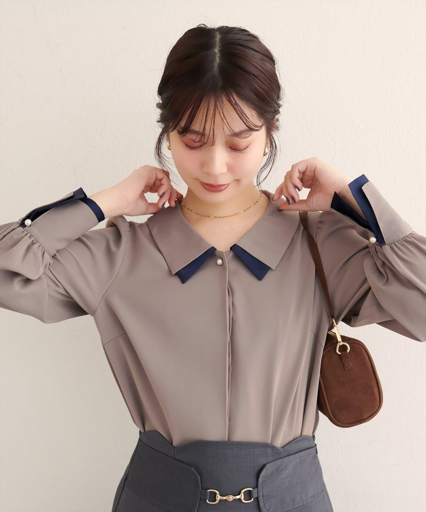 〈osono〉拼色疊領襯衫