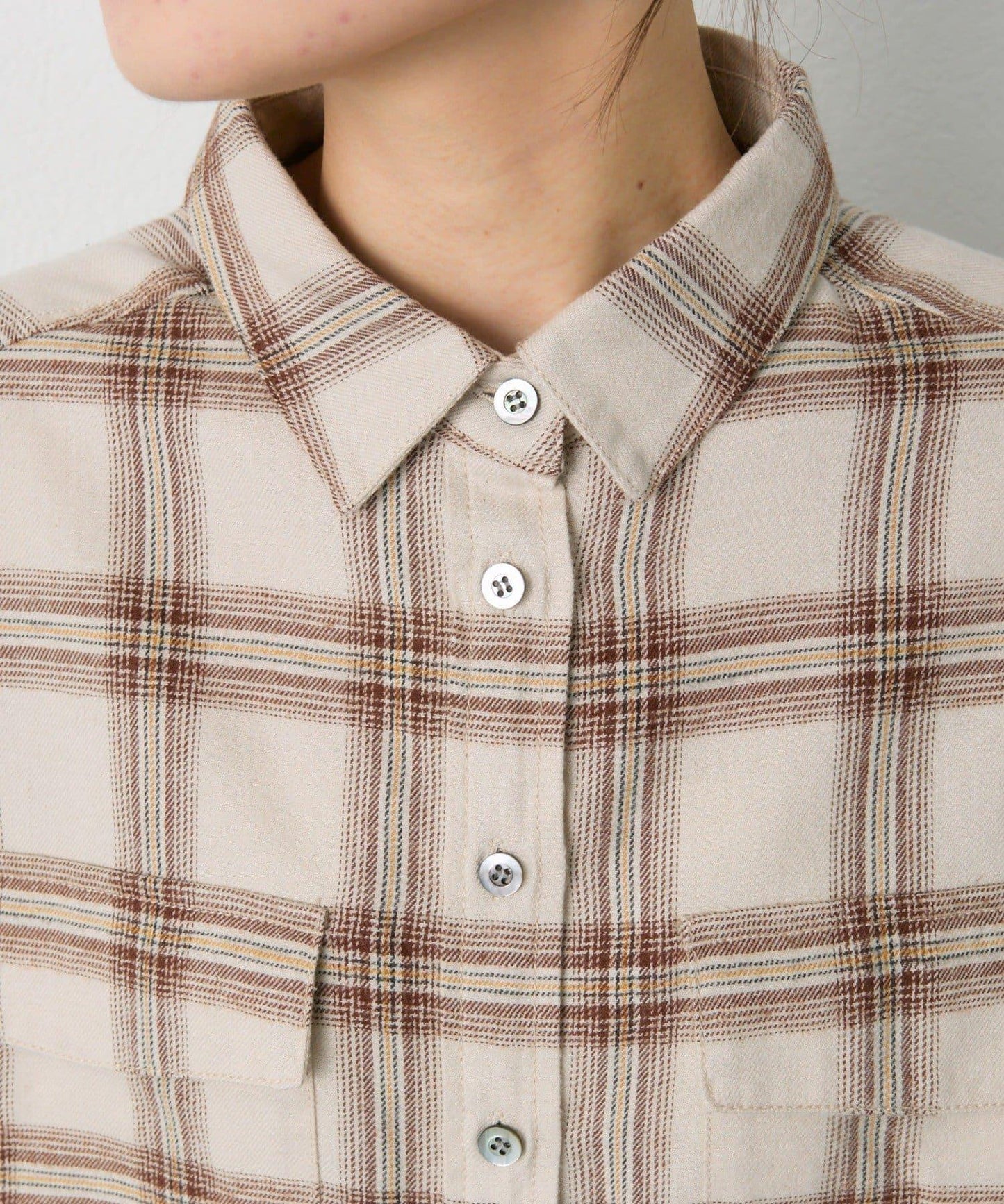 雙口袋磨毛格子襯衫