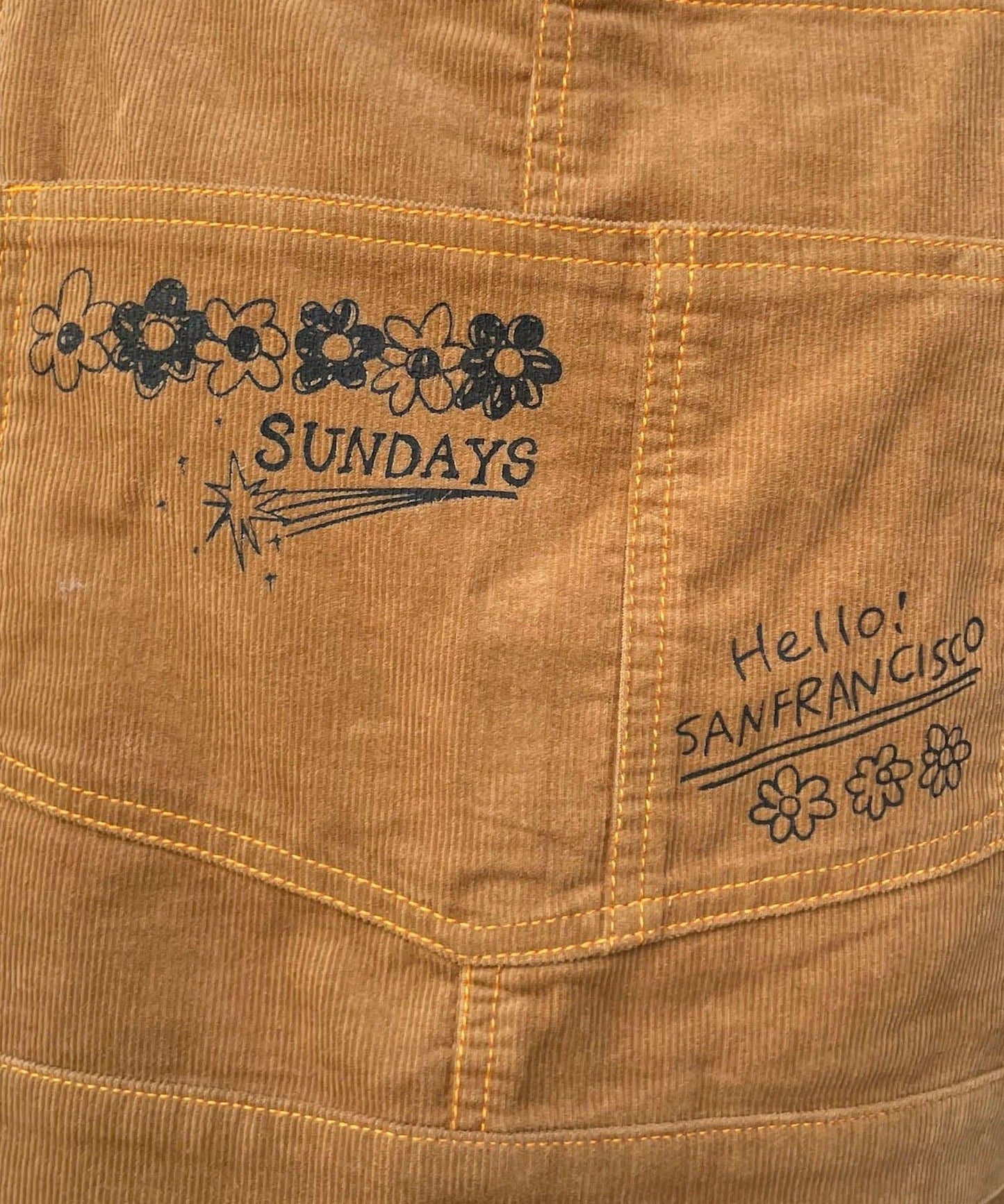 【HELLO.SANFRANCISCO/ハローサンフランシスコ】多穿法塗鴉燈芯絨拼色縫線揹帶褲