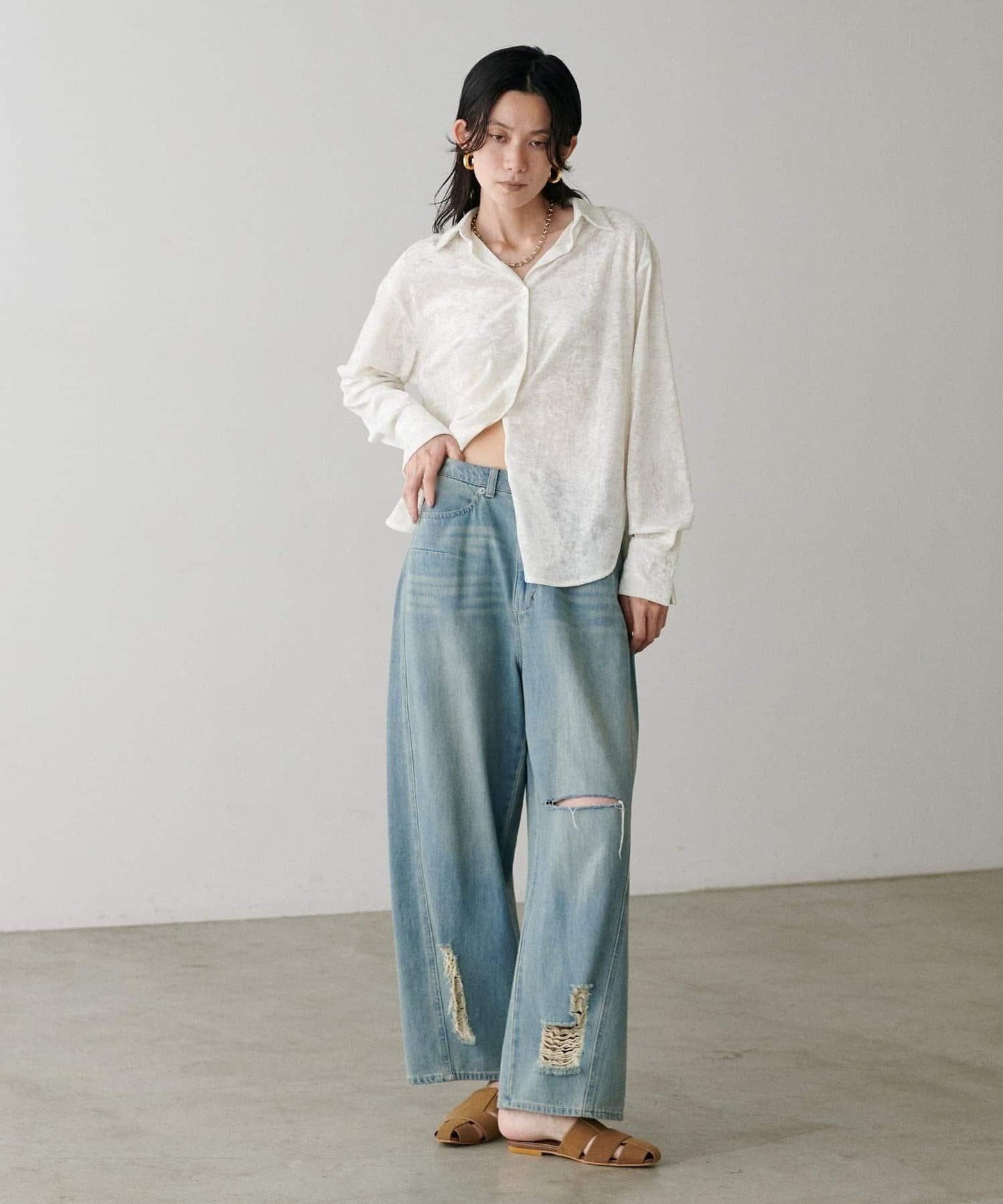 【LARUTA】透視網紗天鵝絨襯衫