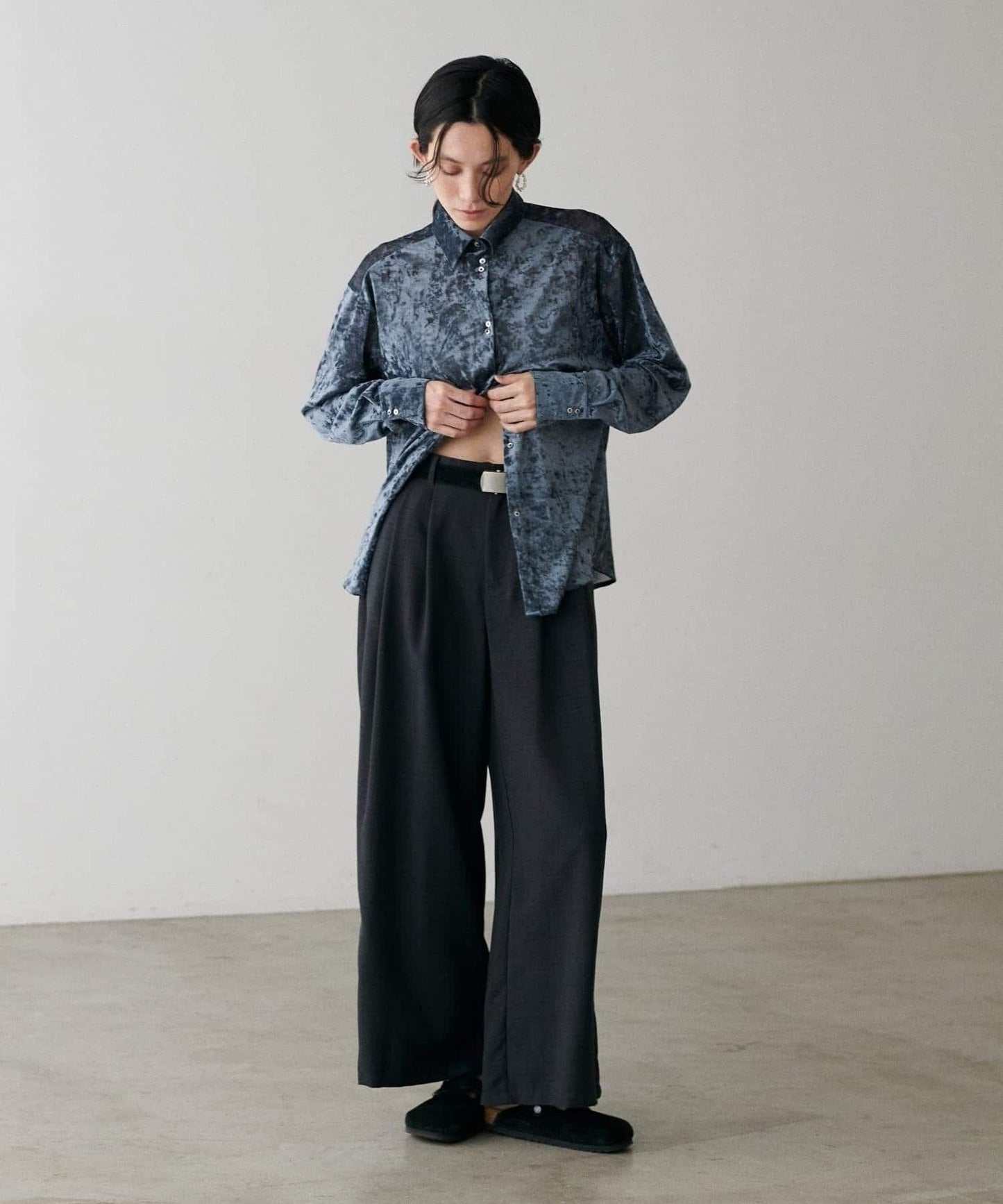 【LARUTA】透視網紗天鵝絨襯衫