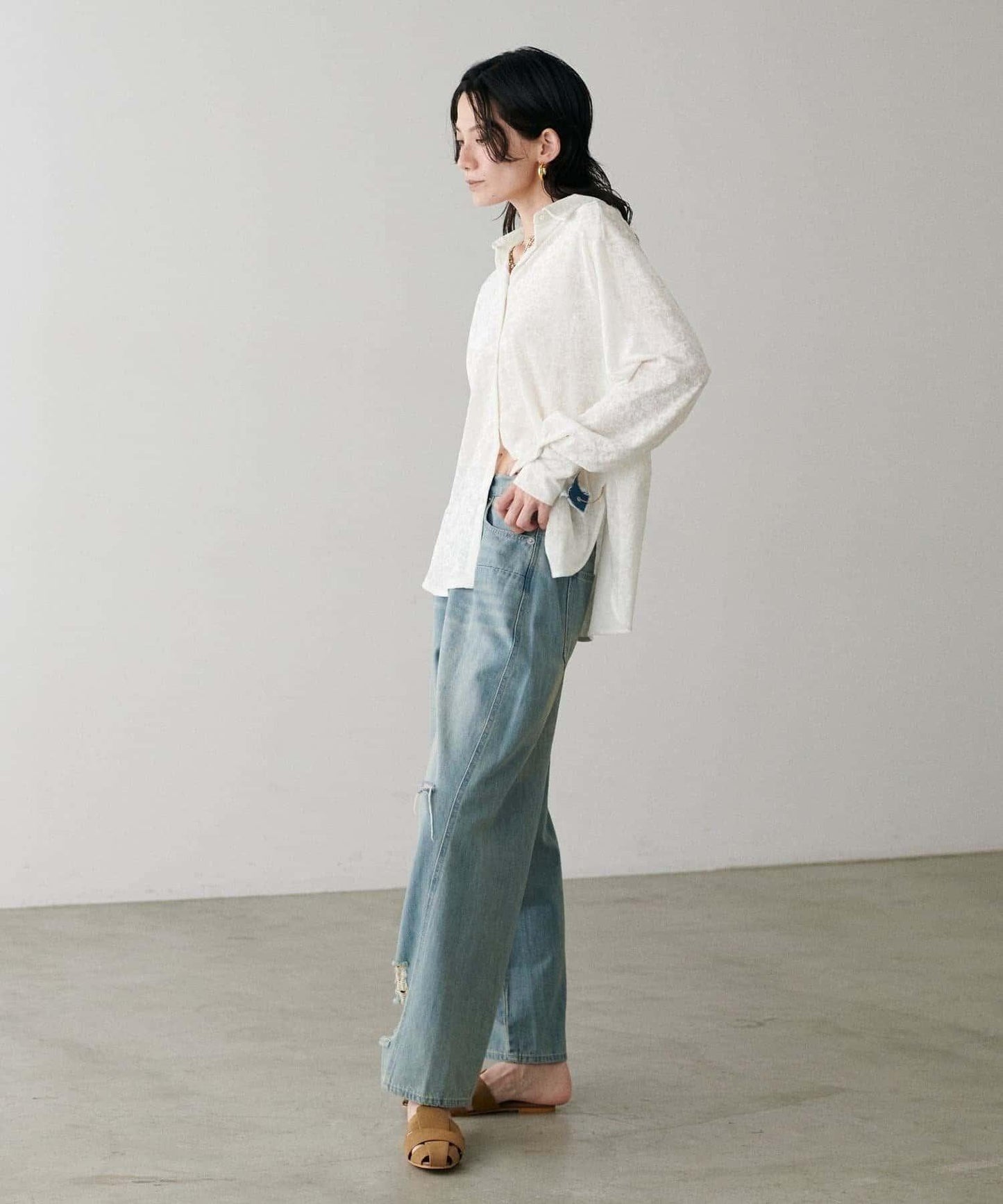 【LARUTA】透視網紗天鵝絨襯衫