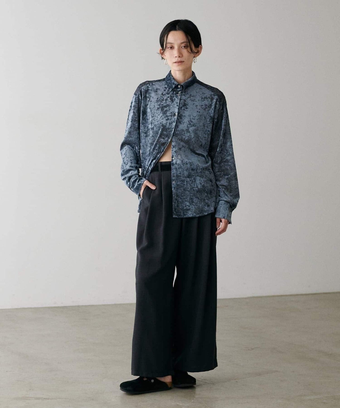 【LARUTA】透視網紗天鵝絨襯衫