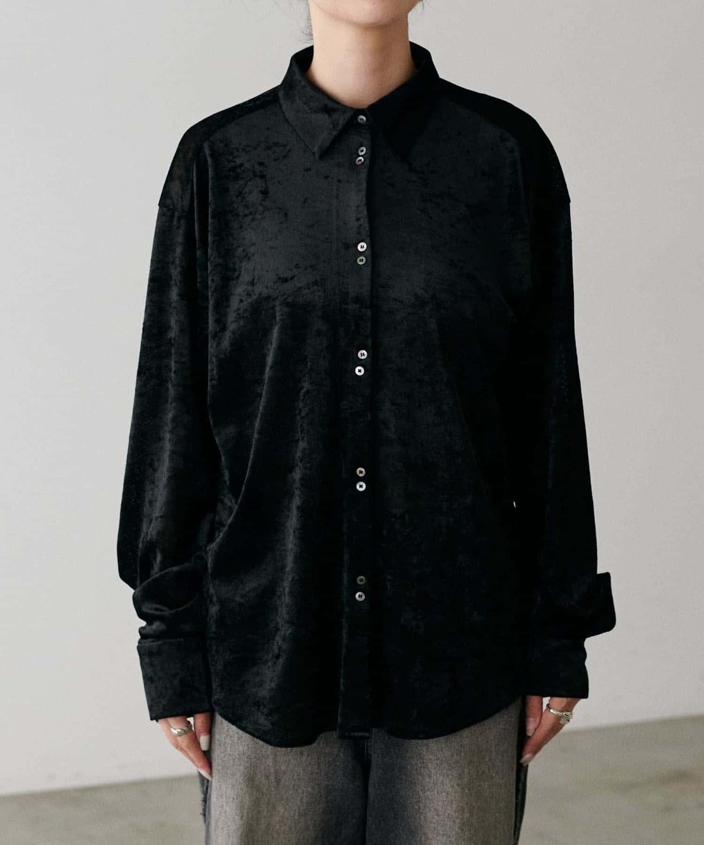 【LARUTA】透視網紗天鵝絨襯衫