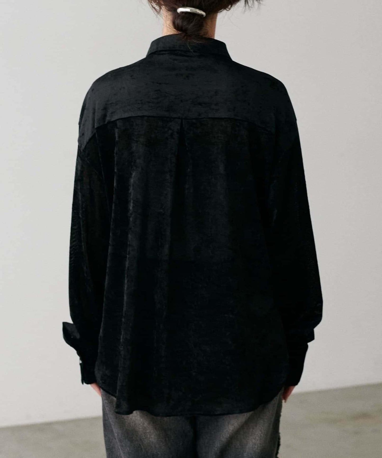 【LARUTA】透視網紗天鵝絨襯衫