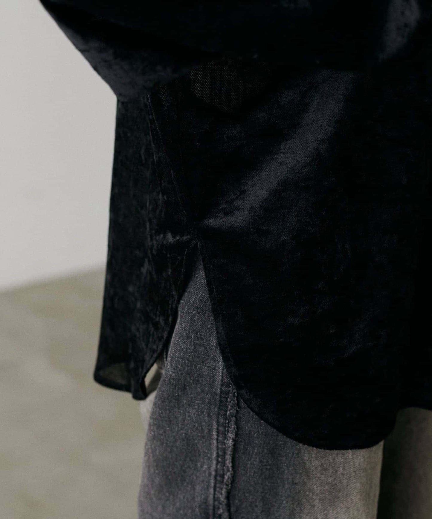 【LARUTA】透視網紗天鵝絨襯衫