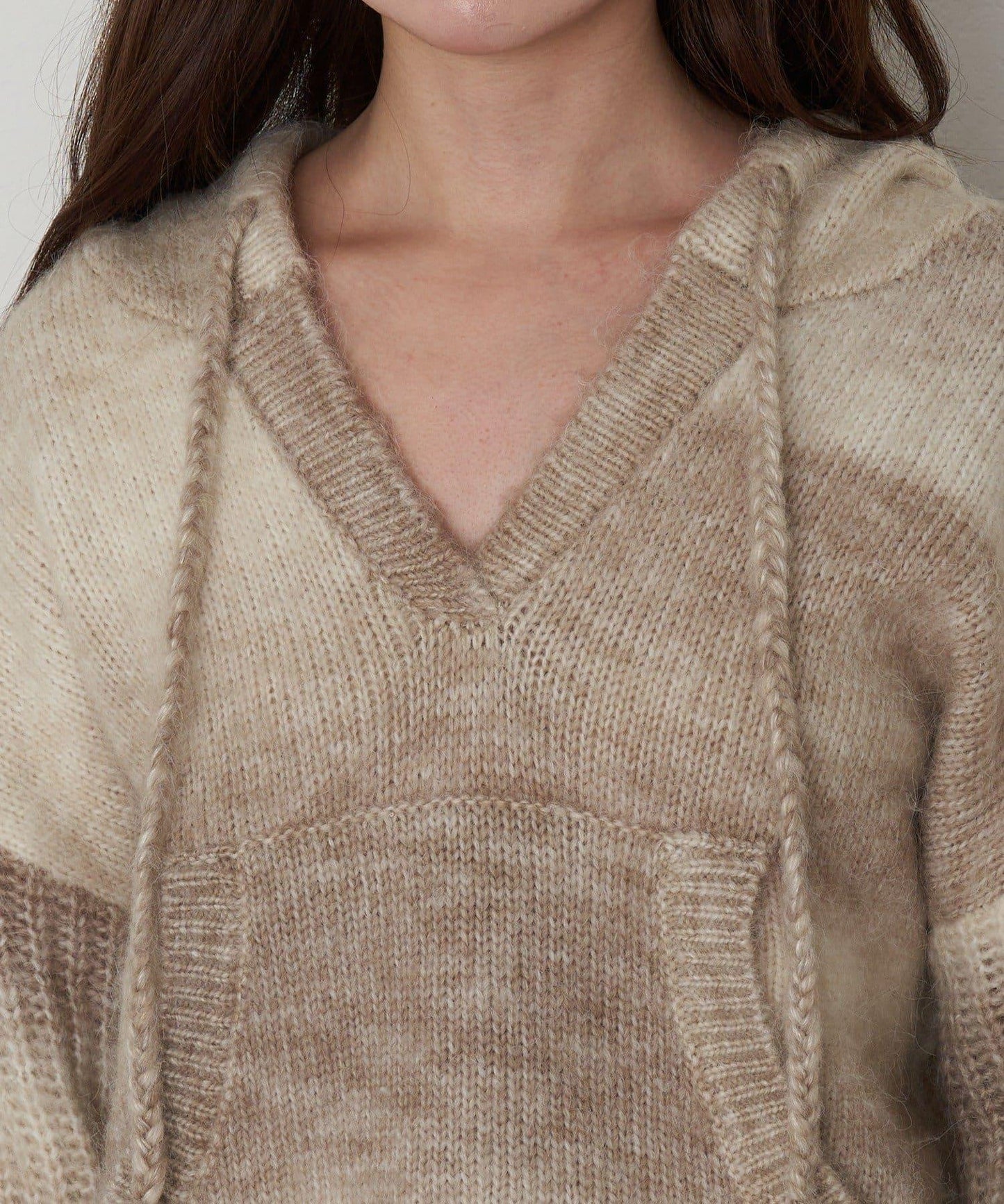 漸變色V領連帽長款上衣