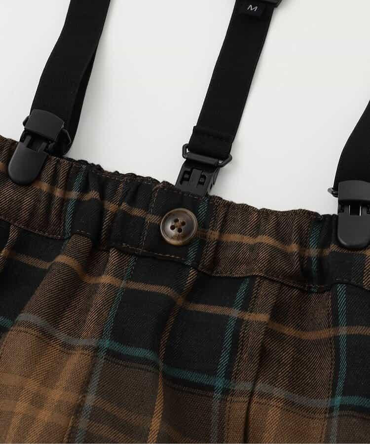 帶吊帶格子長褲 10分褲