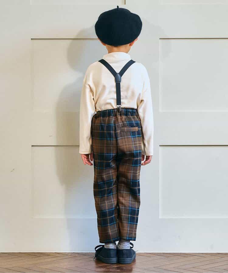 帶吊帶格子長褲 10分褲