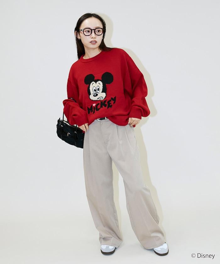 《迪士尼》 / 《迪士尼》 / 米老鼠寬鬆版型提花圓領針織衫 / MICKY FACE