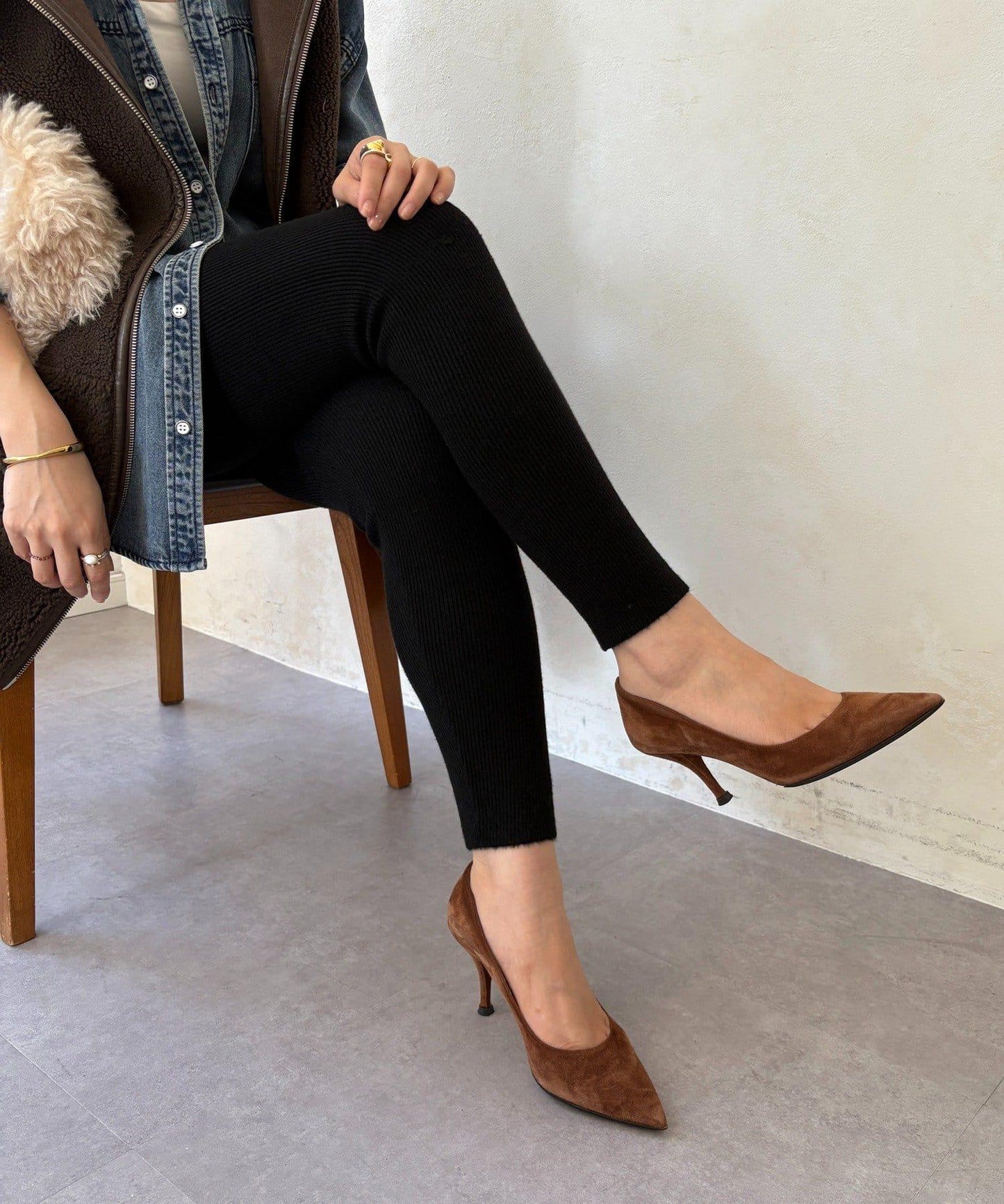 加絨針織打底褲