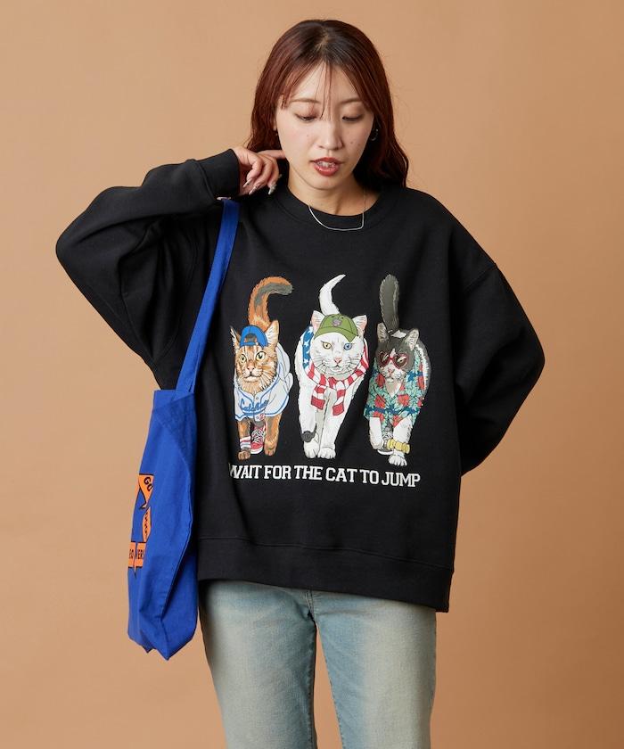 寬鬆版型 雙面印花 圓領衛衣 / THREE CATS