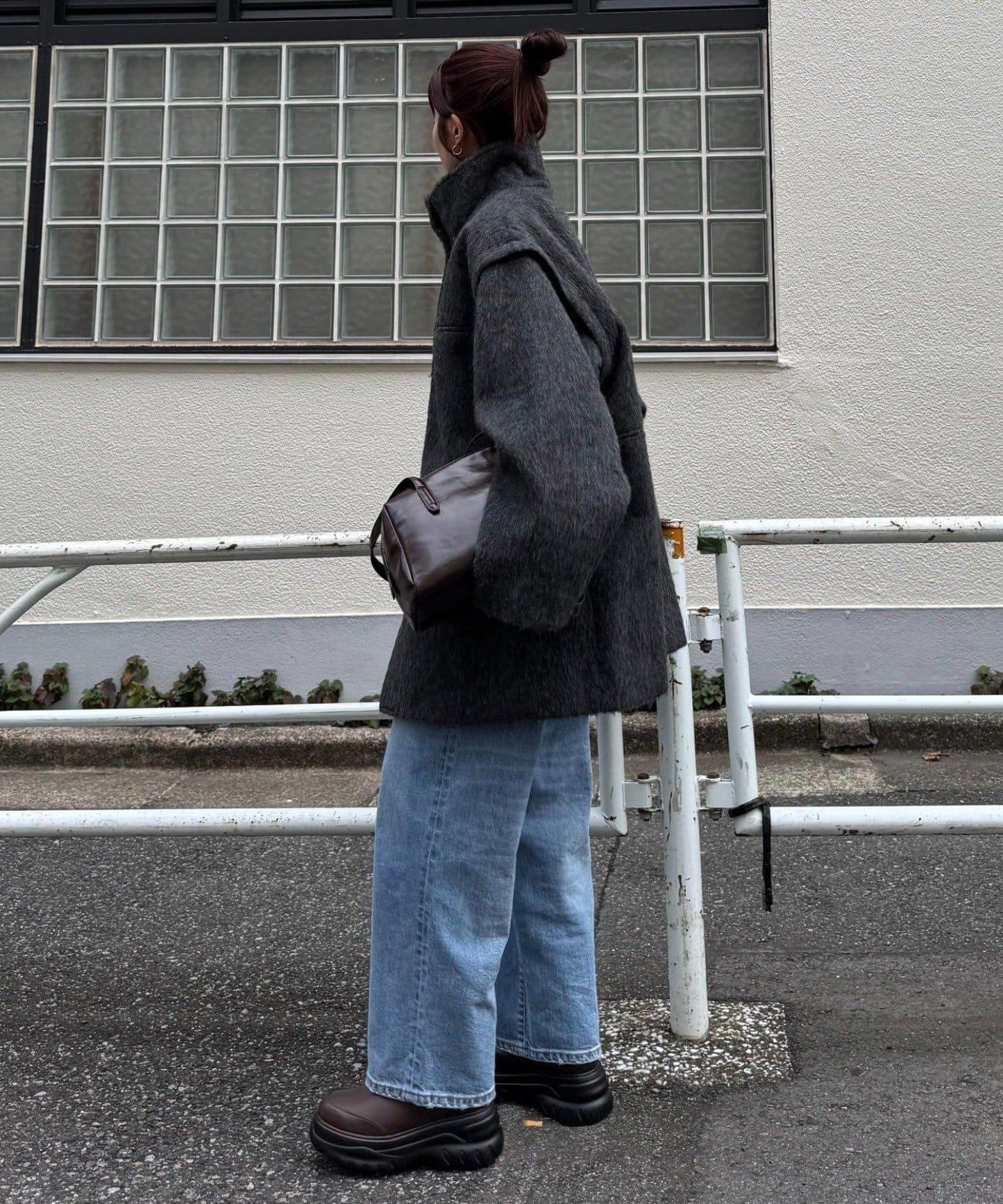 可拆卸毛絨袖立領中長款外套