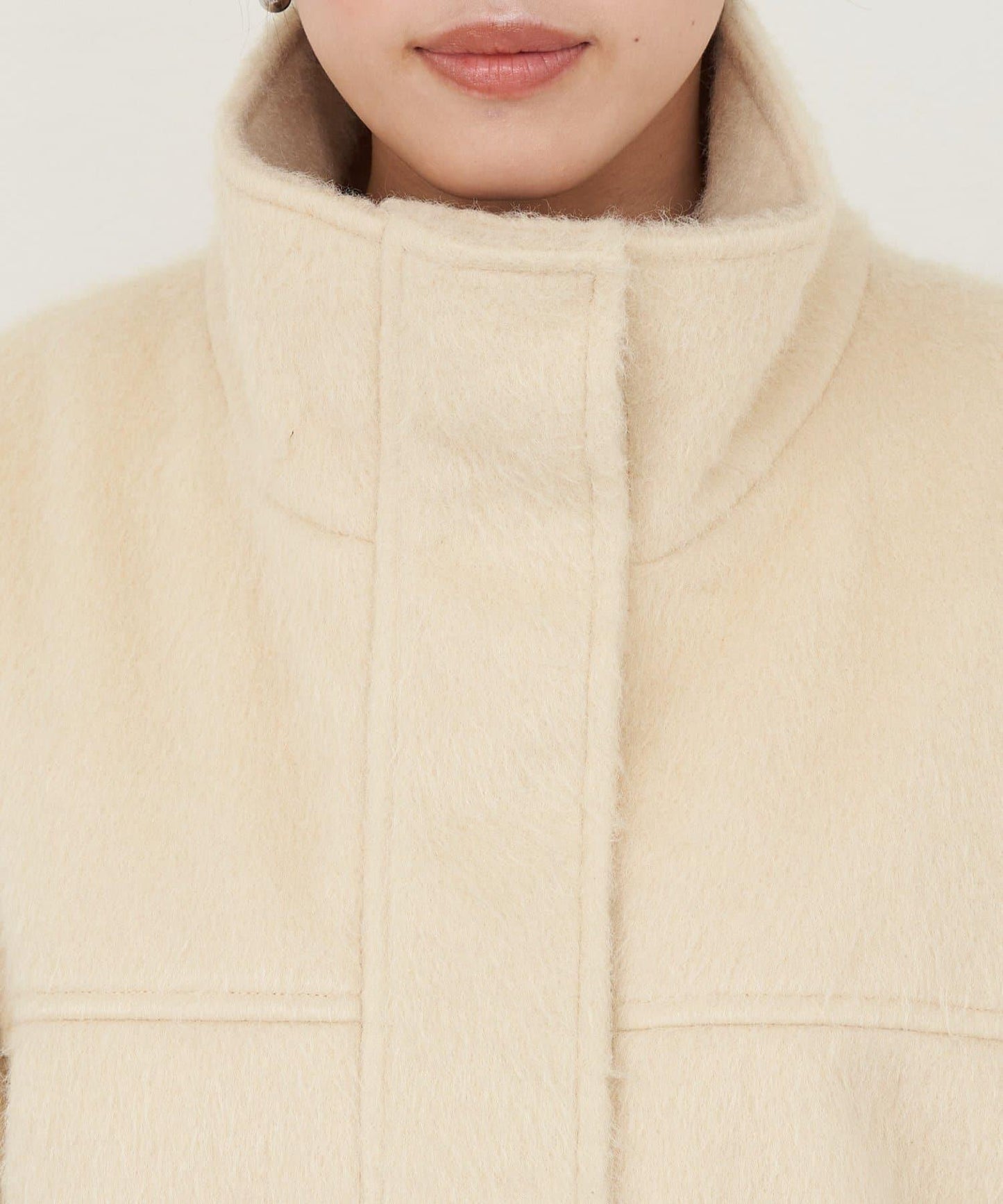 可拆卸毛絨袖立領中長款外套