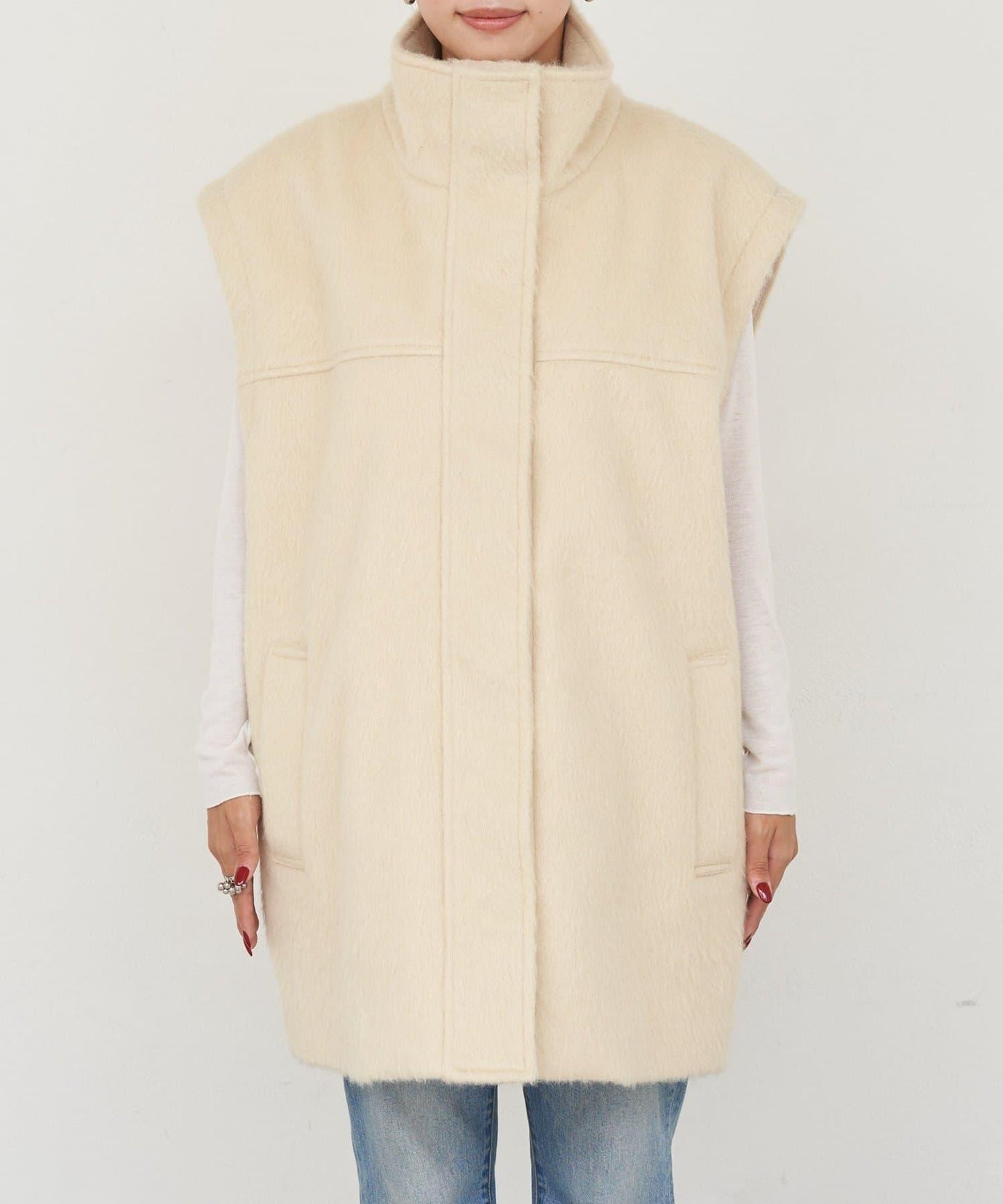 可拆卸毛絨袖立領中長款外套