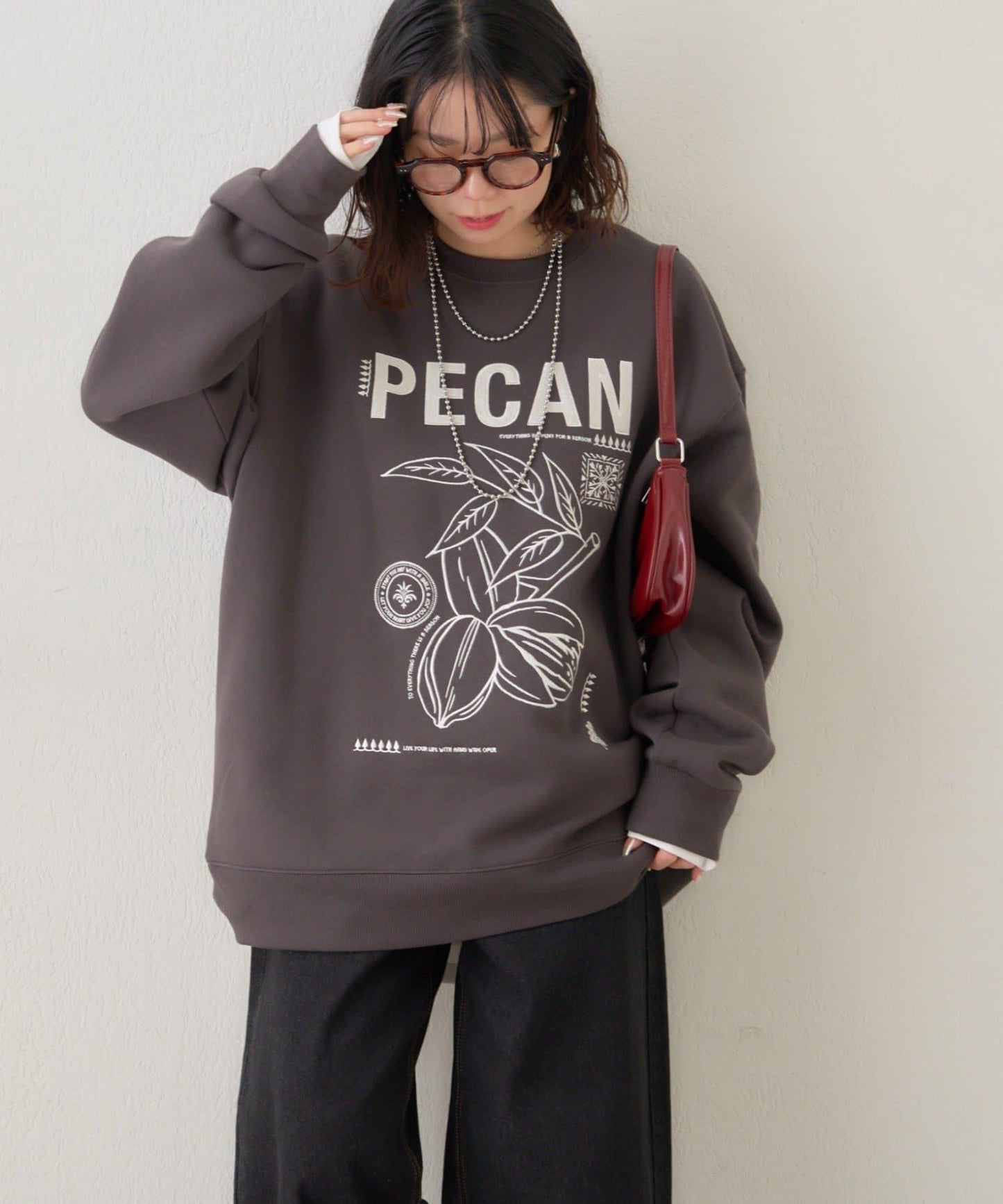 【NUNIFE】圖案刺繡加絨衛衣