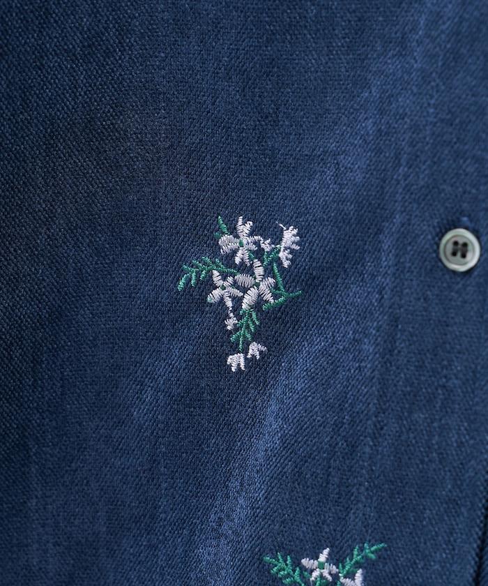 仿天鵝絨平紋燈芯絨小花圖案襯衫<可搭配套裝>