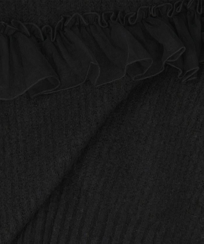 網紗荷葉邊拼接針織套頭衫