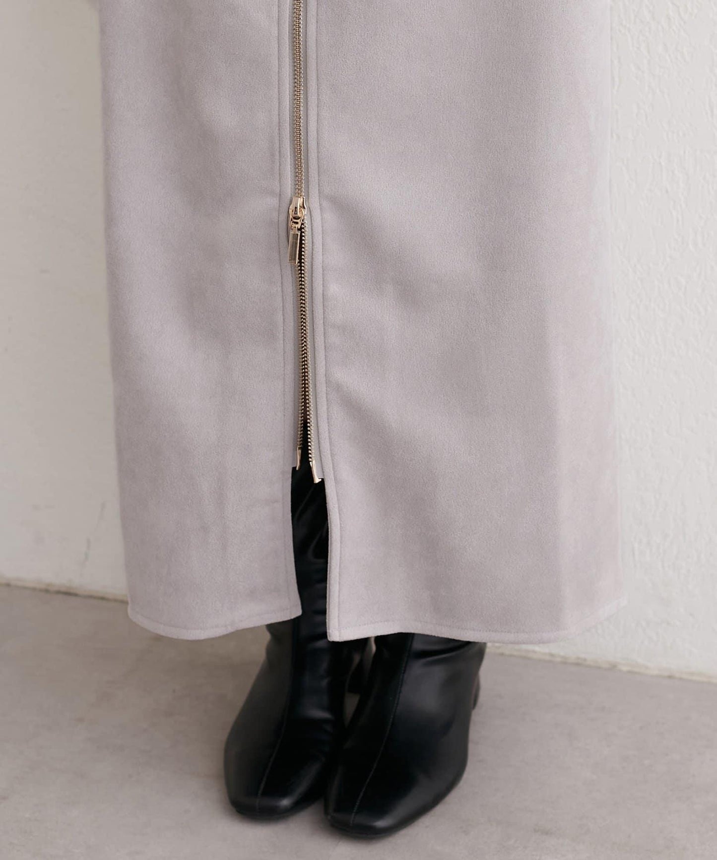 麂皮翻折腰半身裙