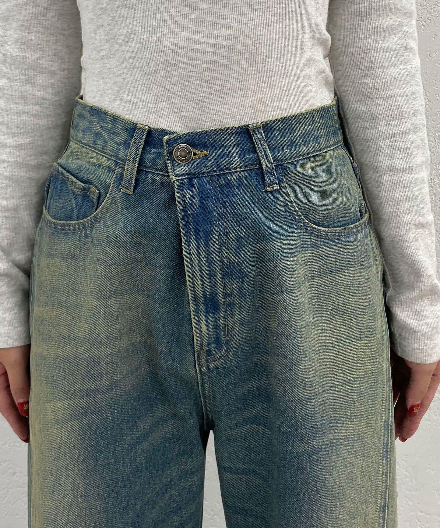 蝴蝶結拔染印花牛仔褲