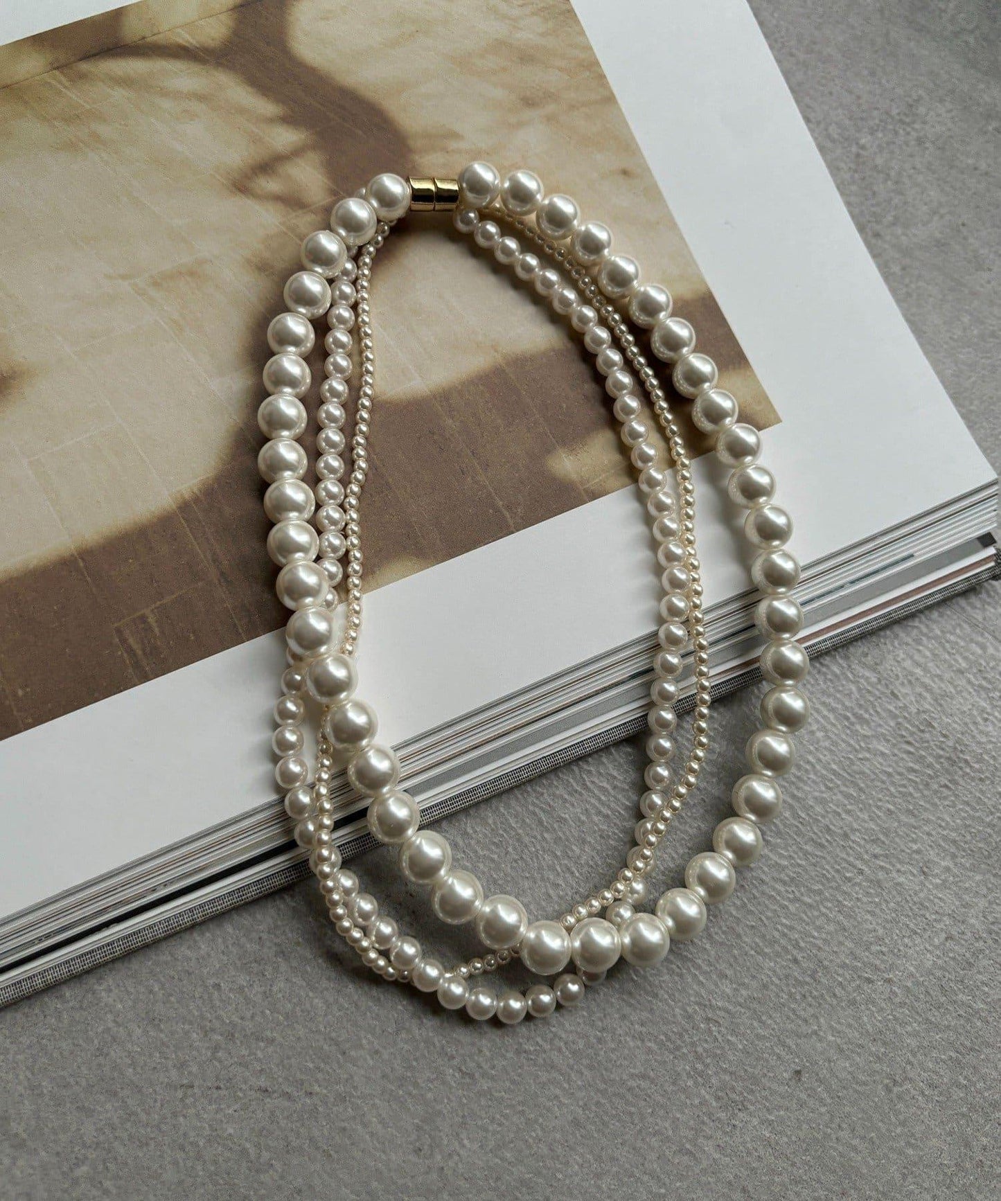 磁性三連珍珠項鍊