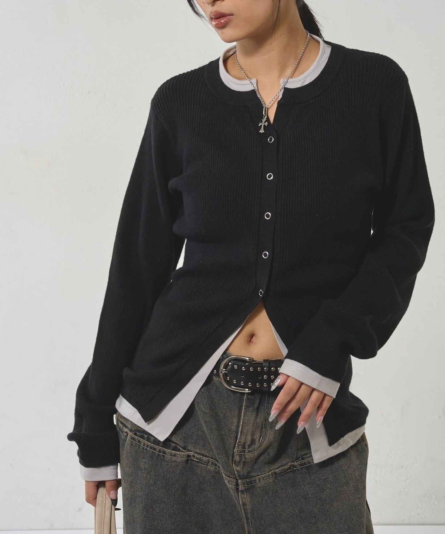 層疊亨利窄版開衫