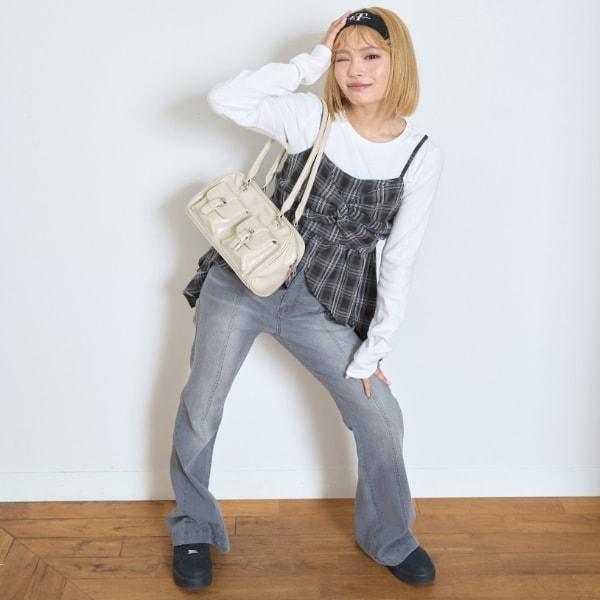 帶內襯不對稱下襬格紋吊帶背心