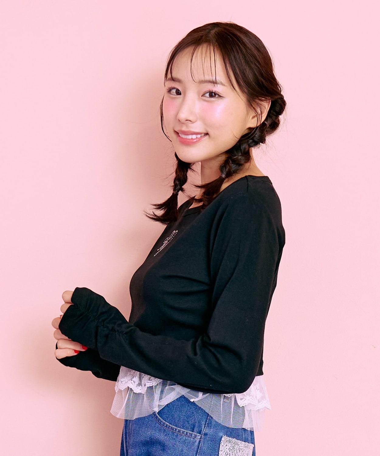 下襬荷葉邊鑲鑽T恤【韓國時尚】