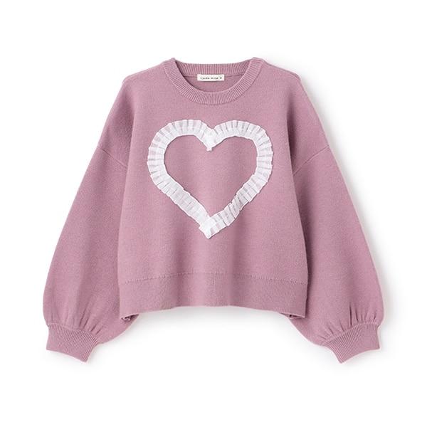 【像棉花糖般的穿著感】【可機洗】愛心蝴蝶結拼接圖案毛衣