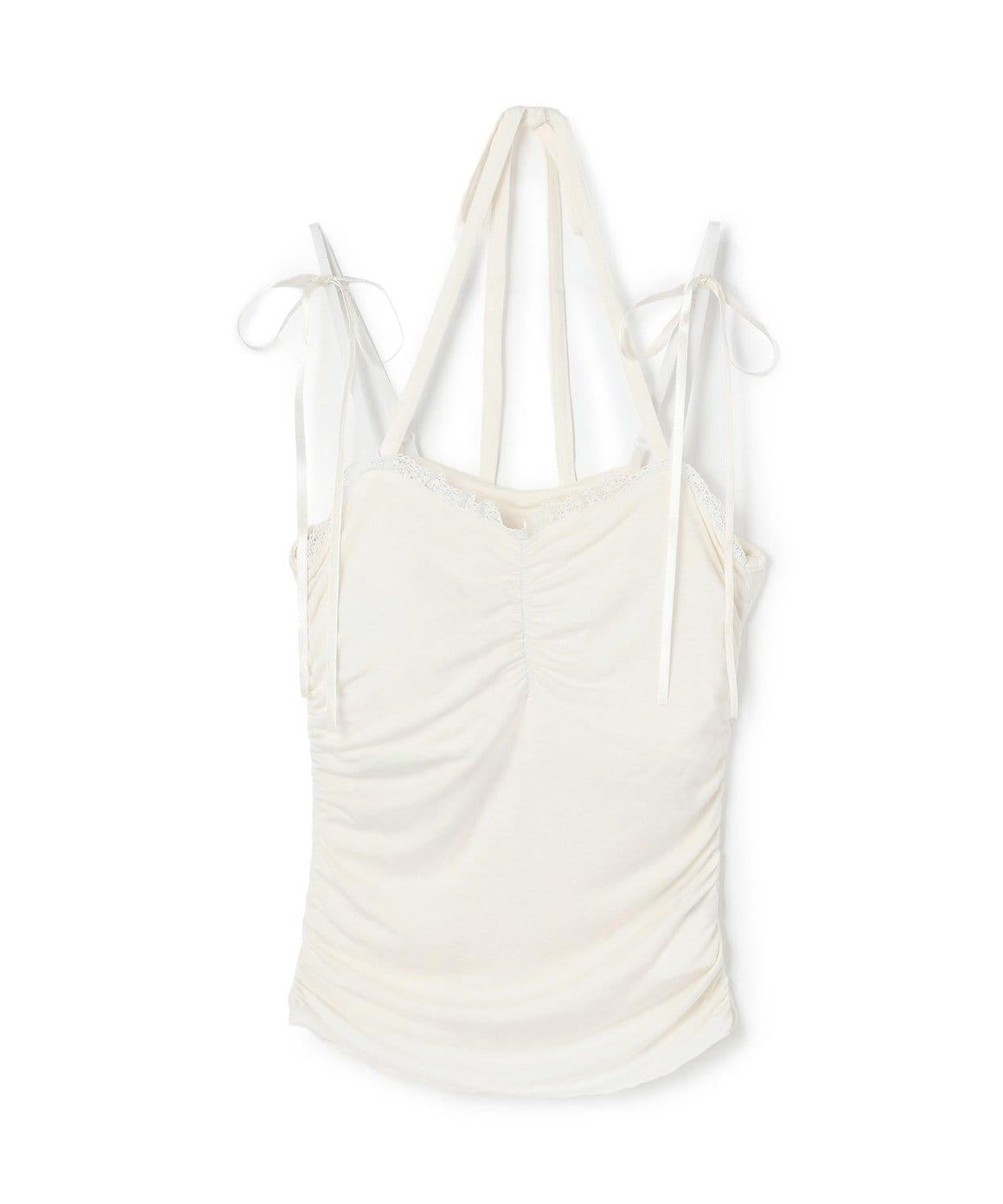 肩帶蝴蝶結褶皺吊帶背心【韓國時尚】