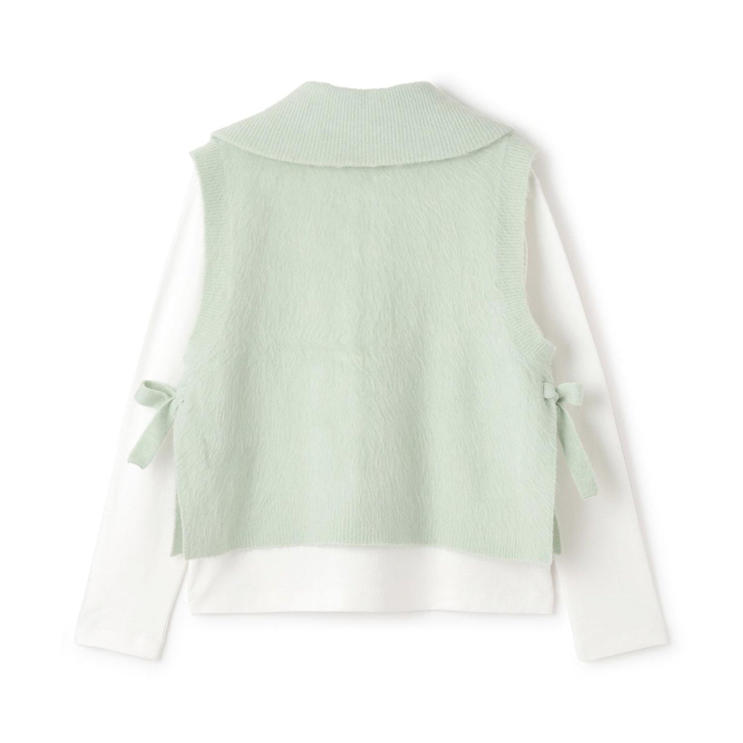 【130cm可選】拉鍊針織馬甲×長袖T恤套裝