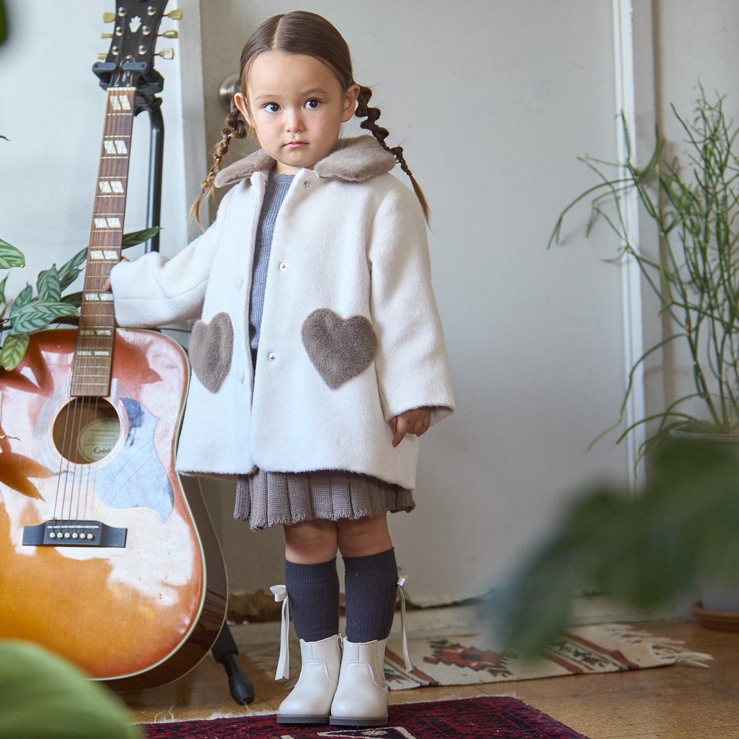 毛絨領心形口袋大衣