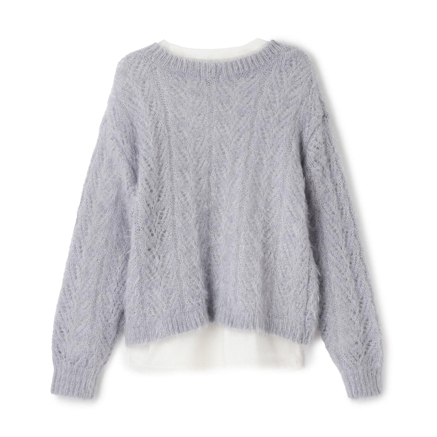 V領貓咪絨毛針織衫×T恤套裝