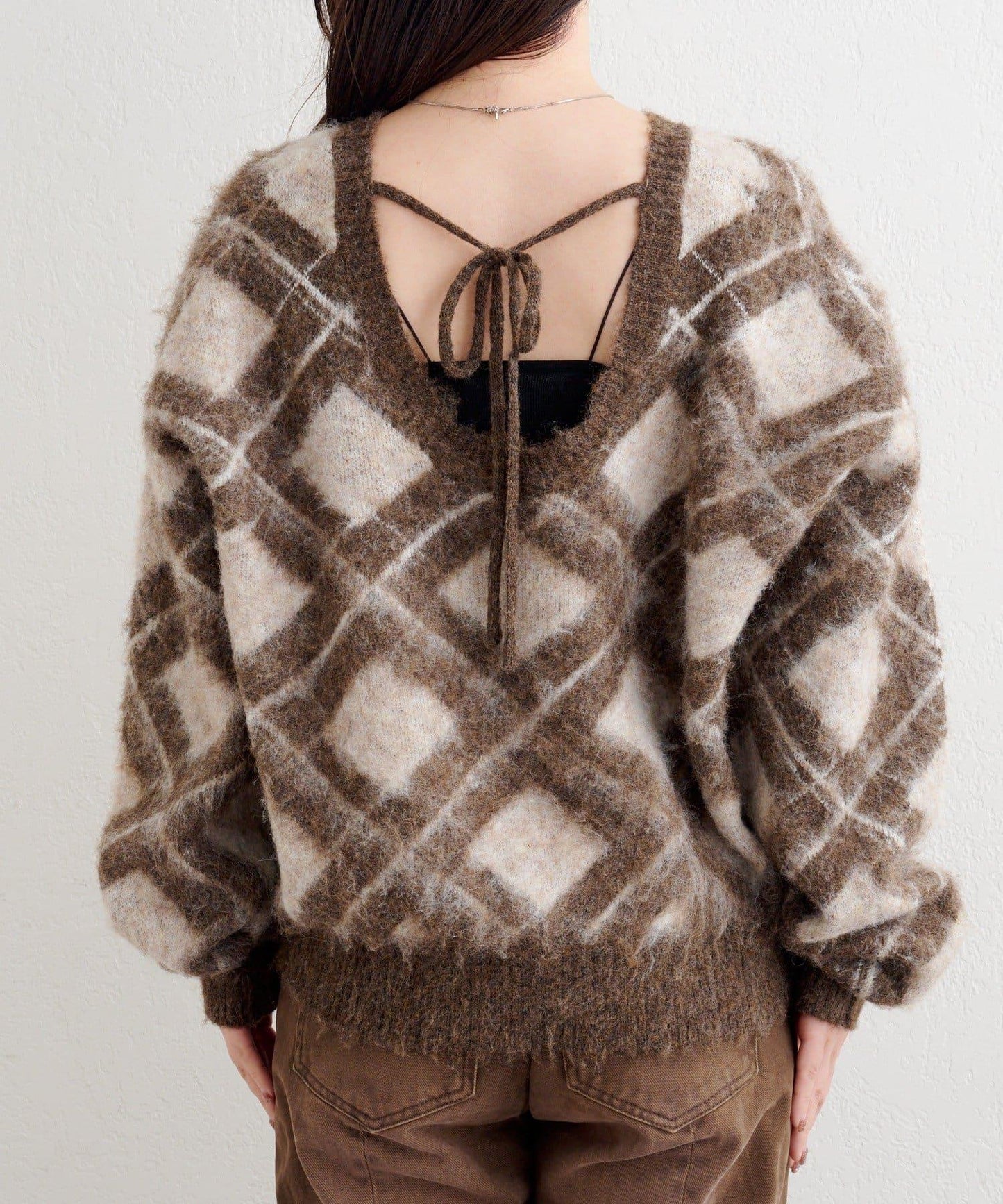 B 菱格針織套頭衫