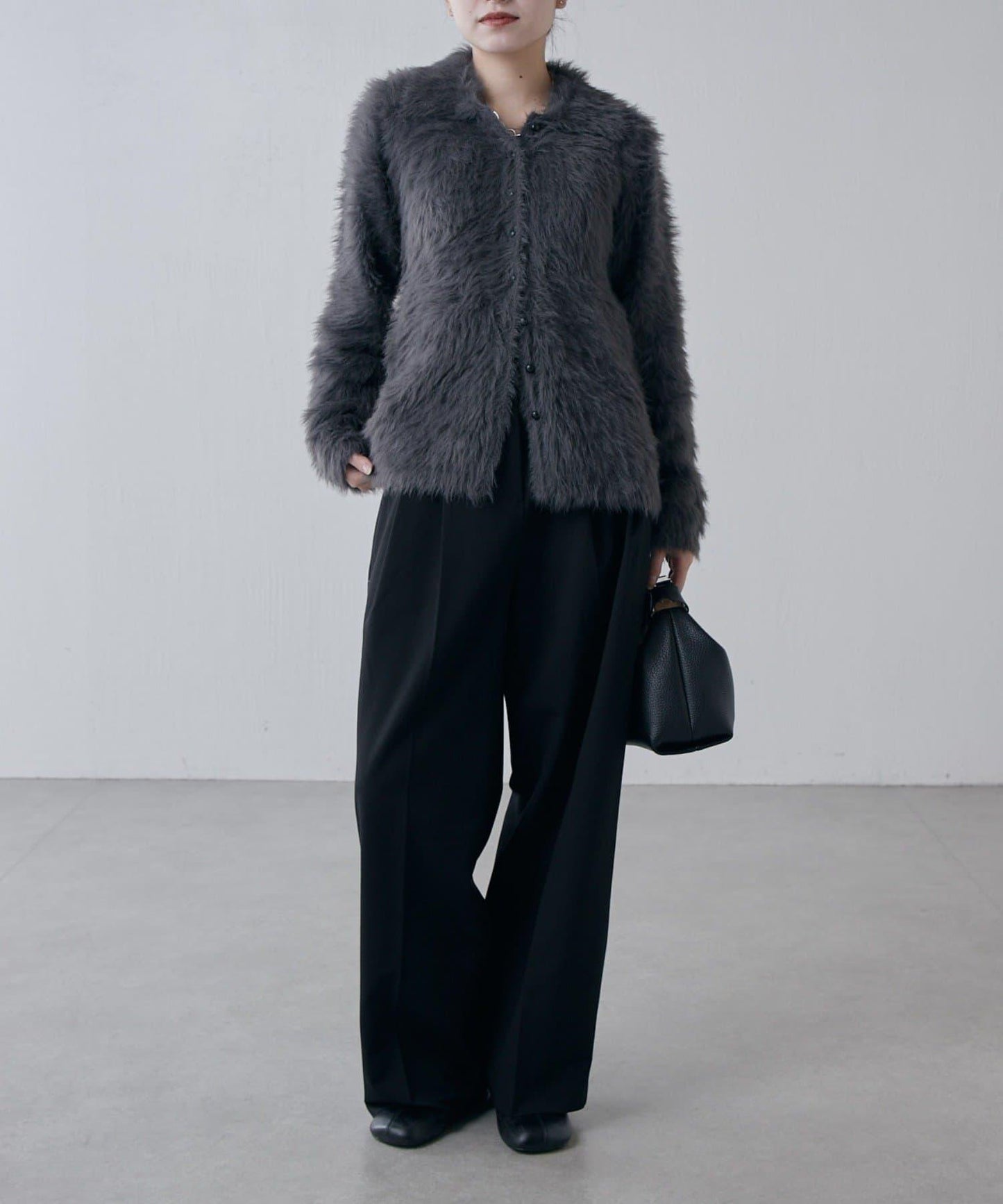 毛絨翻領針織開衫