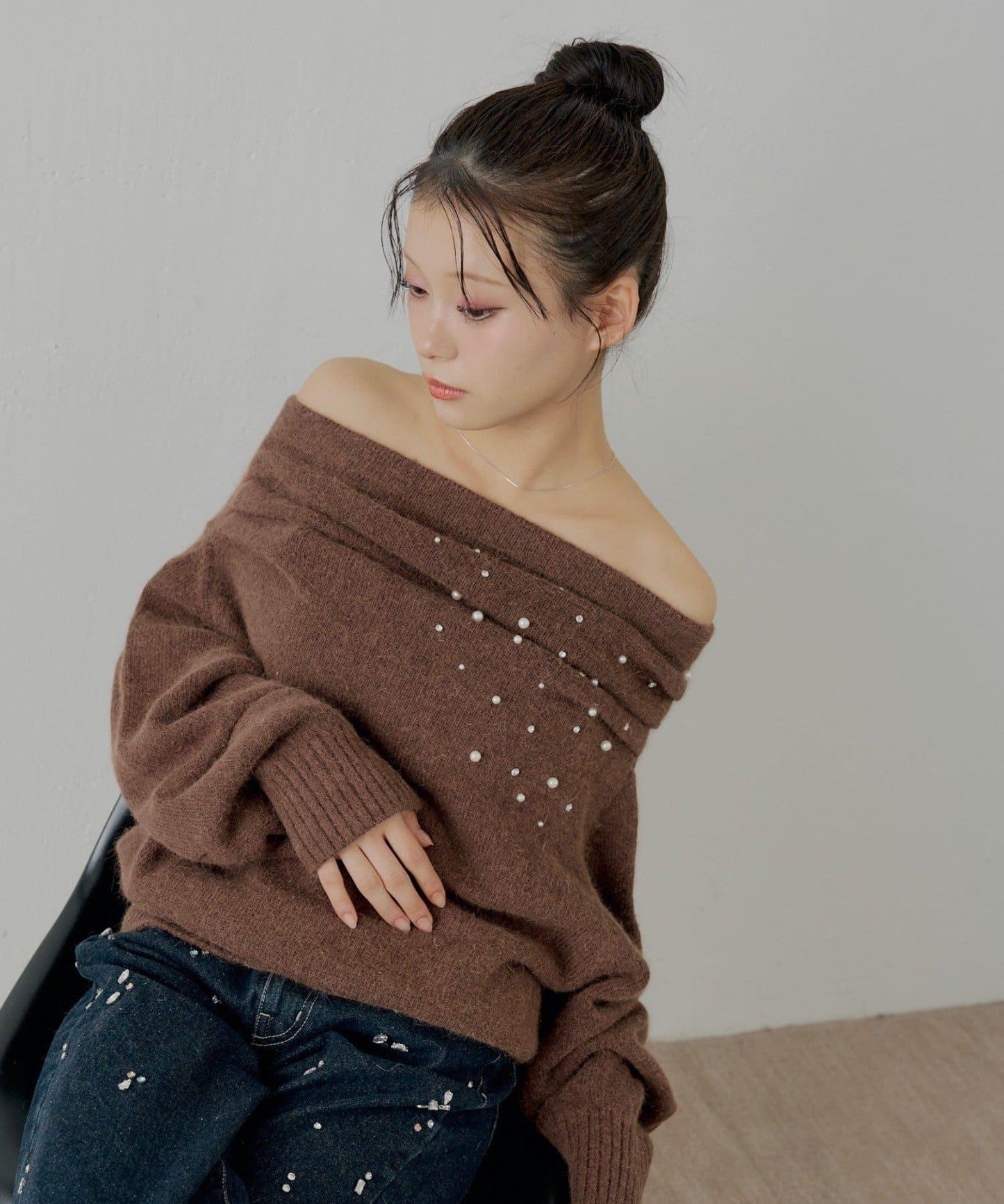 Chico 鑲鑽露肩安哥拉針織上衣