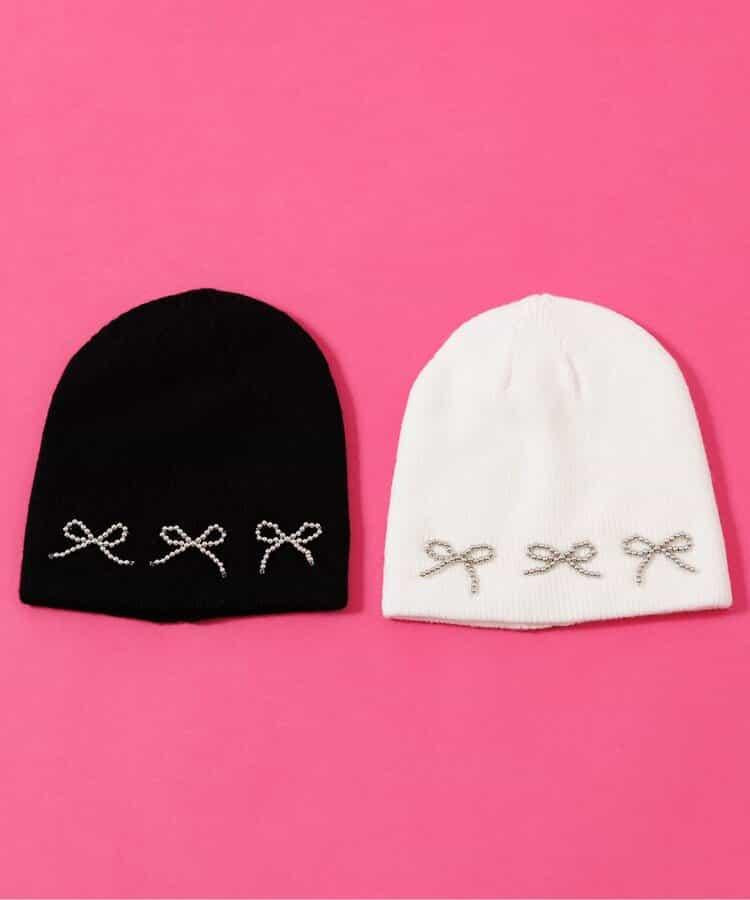 金屬蝴蝶結裝飾 針織帽