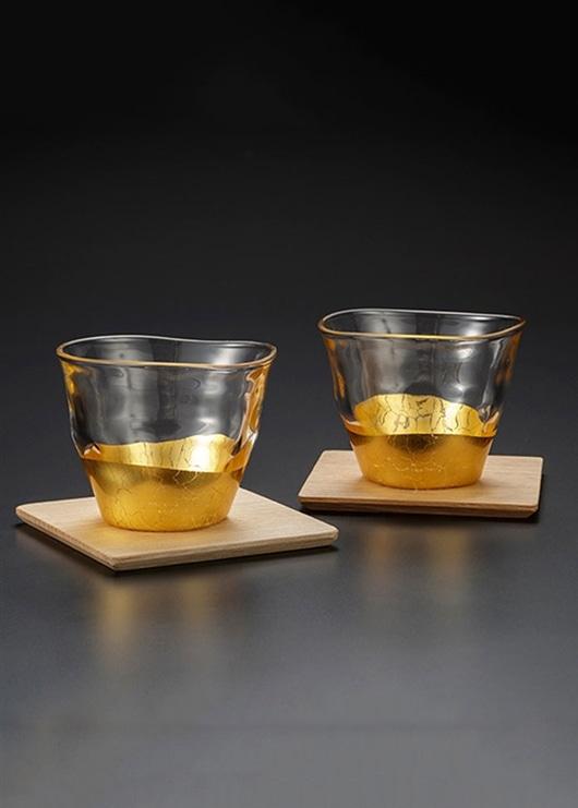 開片紋冷茶玻璃杯配杯墊兩件套