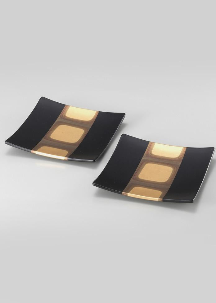 古代箔方形黑色小號餐盤 2枚組