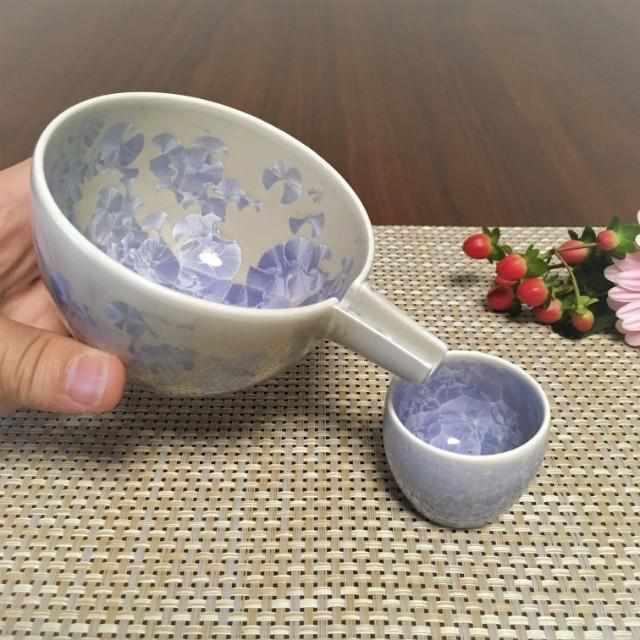 【酒器3点セット】花結晶 (銀藤) 片口&ぐい吞 | 京焼-清水焼 | 陶葊