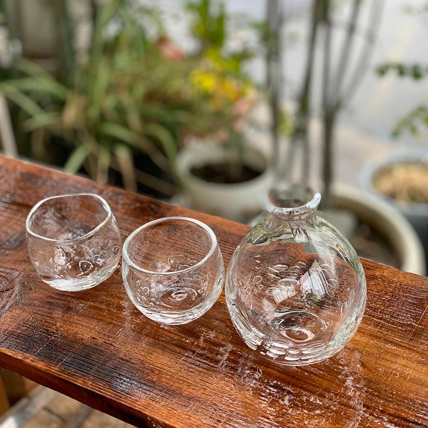 【吹きガラス】SUN GLASS STUDIO KYOTO ゆらぎ 酒器3ヶセット(徳利1個&ぐい呑み2個)