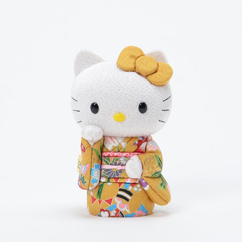 【招き猫】招きハローキティ (黄) | 江戸木目込み | 柿沼人形